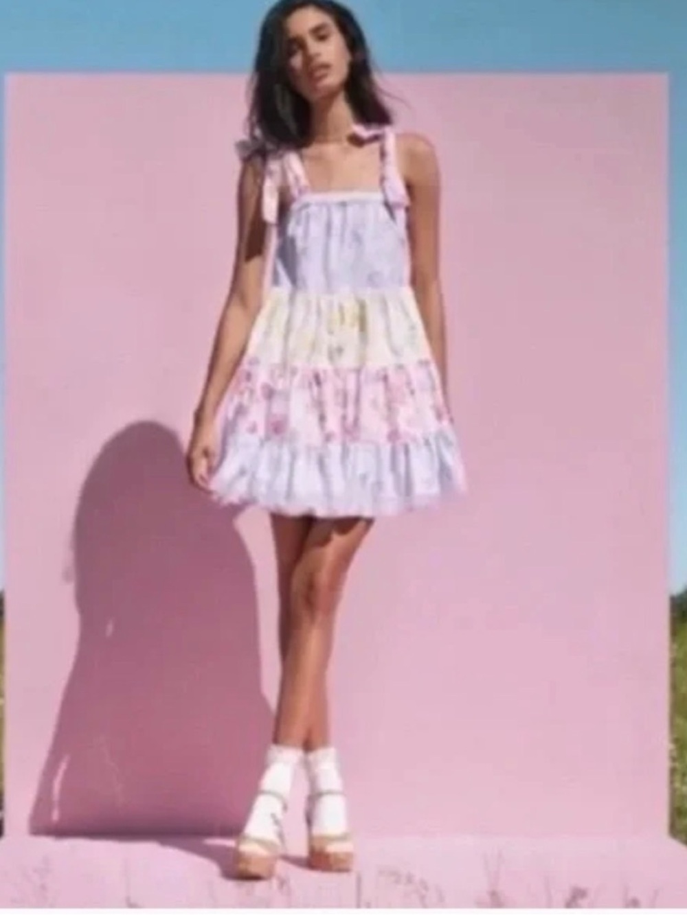 LoveShackFancy x Target Pastel Floral Tiered Sundress in Pink, Yellow, Blue - Picture 8 of 8